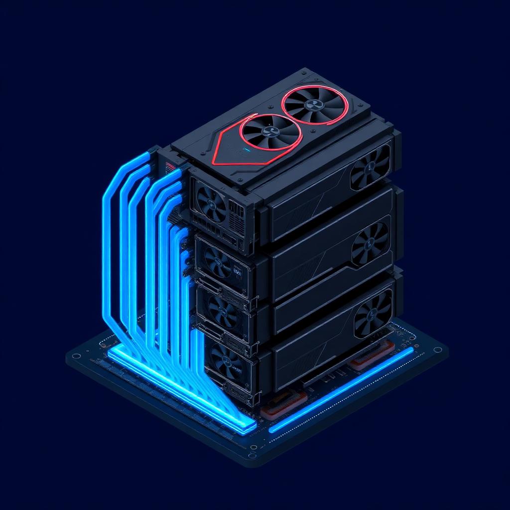 Isometric GPU cluster with NVLink interconnect